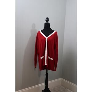 BFA Classics Red Contrast Trim Cardigan Womens XL Longline Button Front